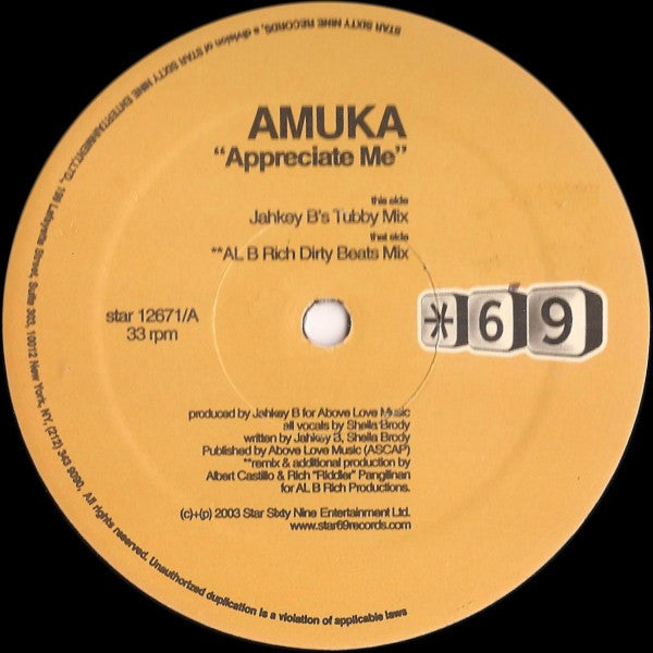 Jahkey B Presents Amuka : Appreciate Me (12")