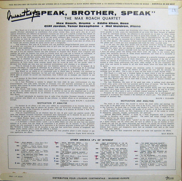 Max Roach Quartet : Speak, Brother, Speak! (LP, Album, RE)