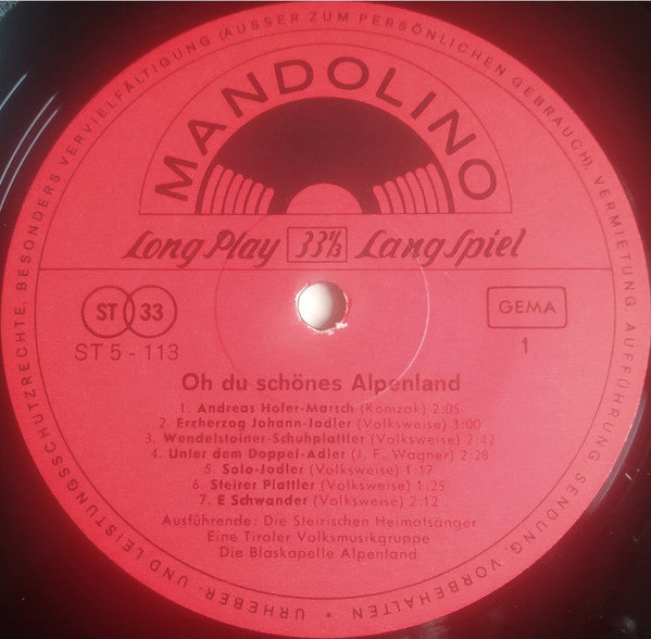 Die Steirischen Heimatsänger : Oh Du Schönes Alpenland (LP)