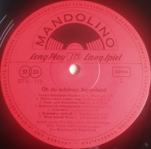 Die Steirischen Heimatsänger : Oh Du Schönes Alpenland (LP)