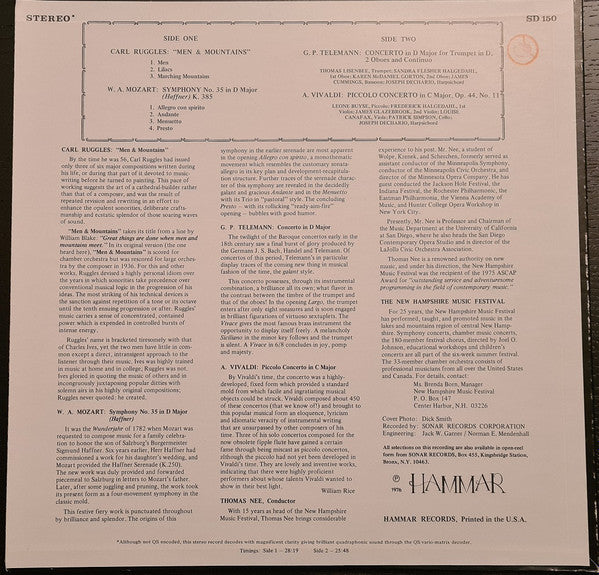 Carl Ruggles, Wolfgang Amadeus Mozart, Georg Philipp Telemann, Antonio Vivaldi, New Hampshire Music Festival Orchestra, Thomas Nee : Men & Mountains (LP, Album, New)