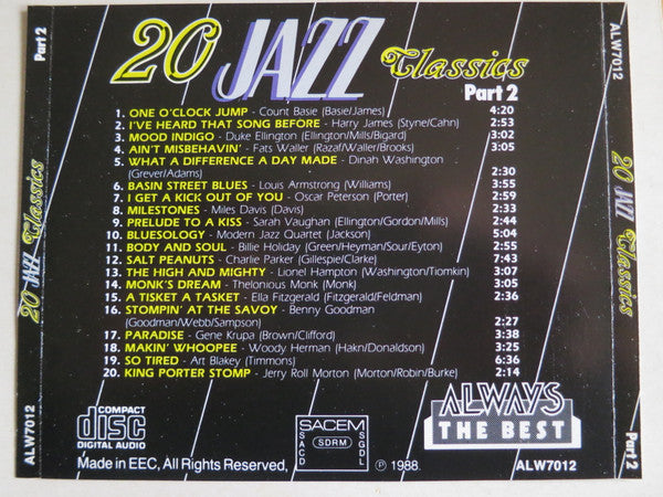 Various : 20 Jazz Classics Part 2 (CD, Comp)