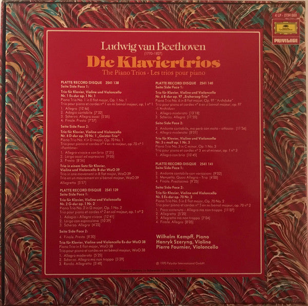 Ludwig van Beethoven - Wilhelm Kempff, Henryk Szeryng, Pierre Fournier : Die Klaviertrios (4xLP + Box, Comp)