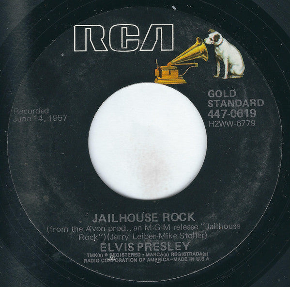 Elvis Presley : Jailhouse Rock / Treat Me Nice (7", Single, RE, Styrene, Ind)