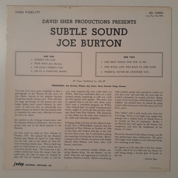 Joe Burton : Subtle Sound (LP, Album, Mono)