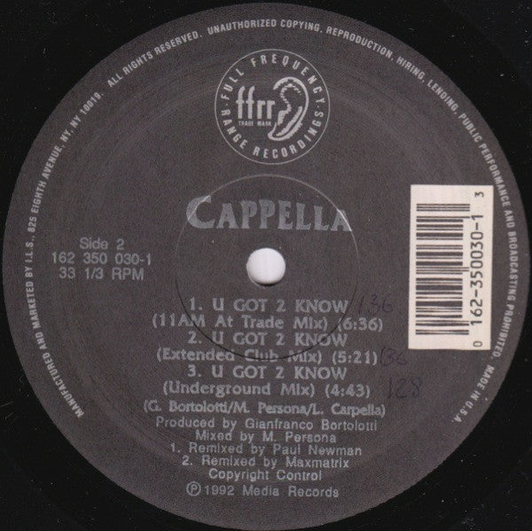 Cappella : U Got 2 Know (12")