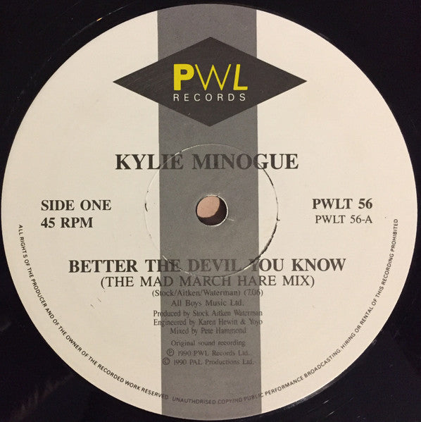 Kylie Minogue : Better The Devil You Know (12", Single)
