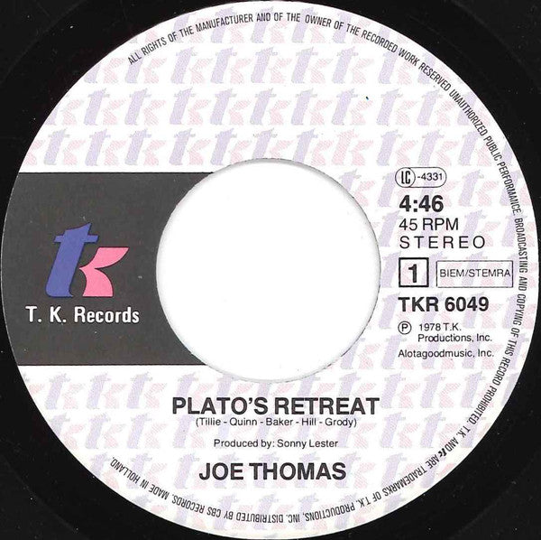 Joe Thomas : Plato's Retreat / A Place In Space (7", Single)