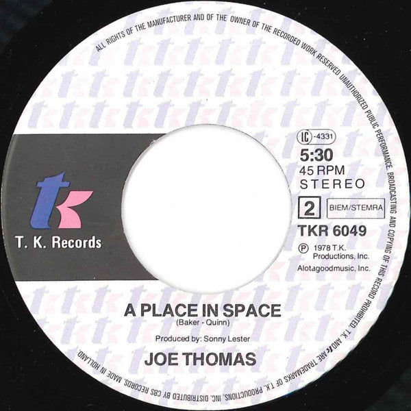 Joe Thomas : Plato's Retreat / A Place In Space (7", Single)