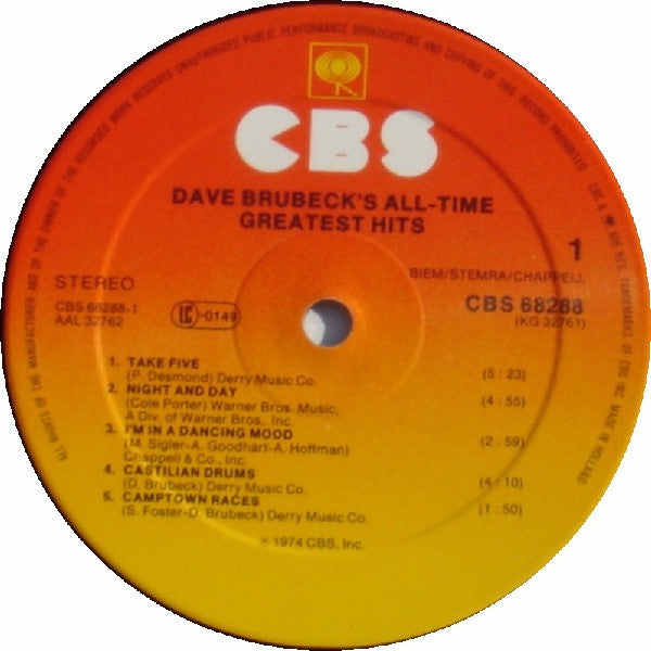 Dave Brubeck : Dave Brubeck's All-Time Greatest Hits (2xLP, Comp, RE)