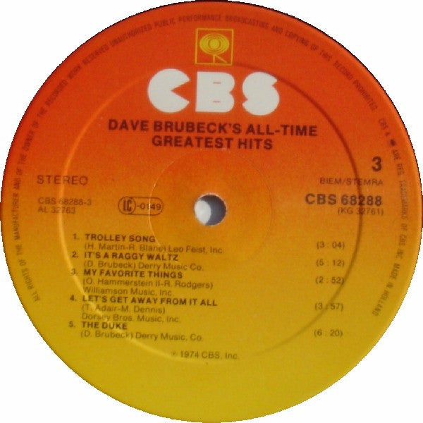 Dave Brubeck : Dave Brubeck's All-Time Greatest Hits (2xLP, Comp, RE)