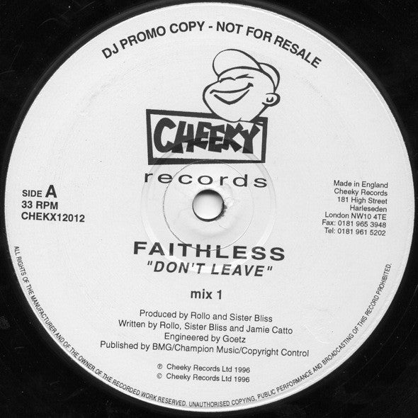 Faithless : Don't Leave (12", Promo)