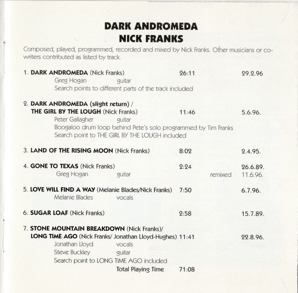 Nick Franks : Dark Andromeda (CD, Album)