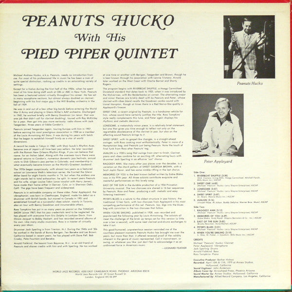Peanuts Hucko With His Pied Piper Quintet Featuring Peter Appleyard : Peanuts Hucko With His Pied Piper Quintet (LP, Album)