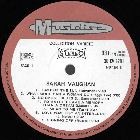 Sarah Vaughan : Singing  Sweet And Sultry (LP, Comp)