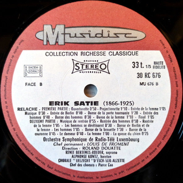 Erik Satie – Orchestre Symphonique De Radio-Télé Luxembourg*, Roland Douatte : Parade / Geneviève De Brabant / Relâche (LP, RE)