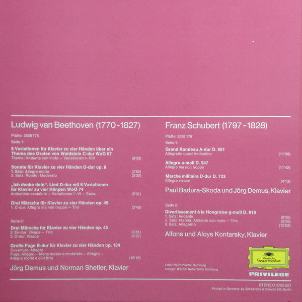 Ludwig van Beethoven, Franz Schubert - Jörg Demus, Norman Shetler, Paul Badura-Skoda, Alfons & Aloys Kontarsky : Klaviermusik Zu Zweit (2xLP, Comp + Box)