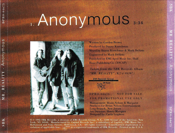 Mr. Reality (2) : Anonymous (CD, Single, Promo)