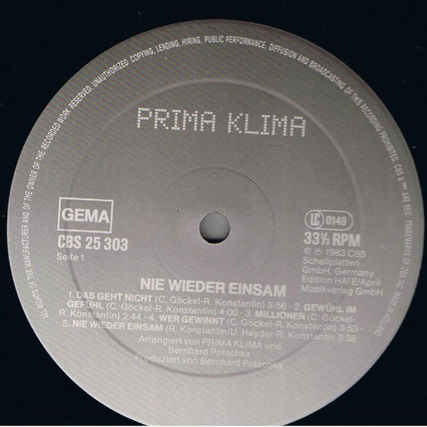 Prima Klima : Nie Wieder Einsam (LP, Album)