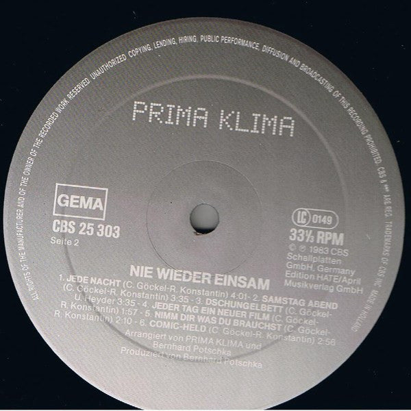 Prima Klima : Nie Wieder Einsam (LP, Album)