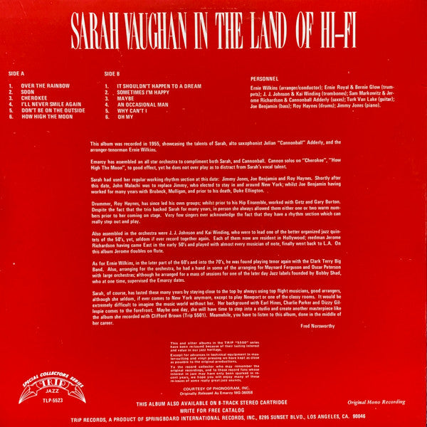 Sarah Vaughan : In The Land Of Hi-Fi (LP, Album, Mono, RE)
