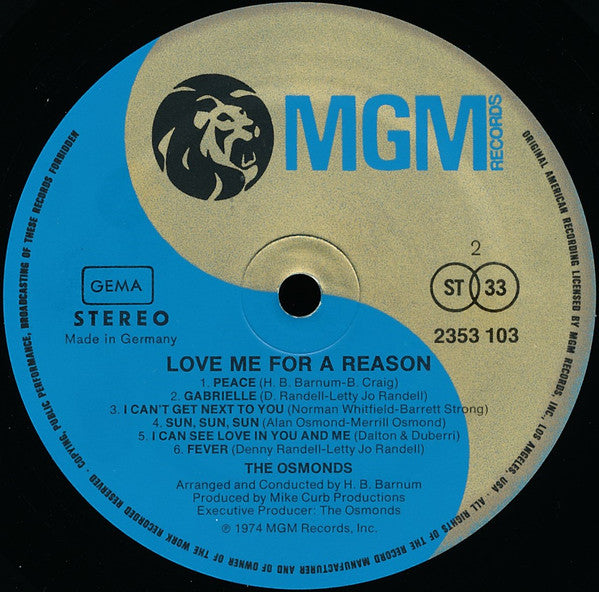 The Osmonds : Love Me For A Reason (LP, Album)