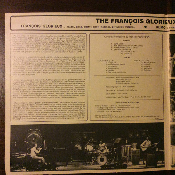 The François Glorieux Panoramic Trio Plays François Glorieux : The François Glorieux Panoramic Trio Plays Glorieux (LP, Album)
