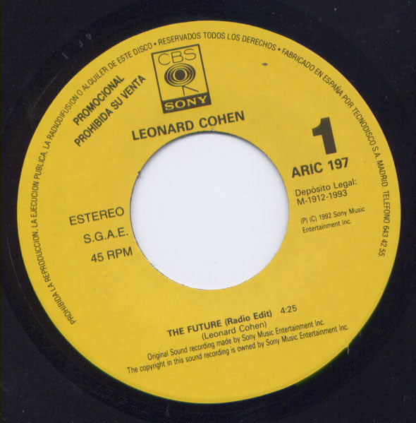 Leonard Cohen : The Future (7", S/Sided, Promo)