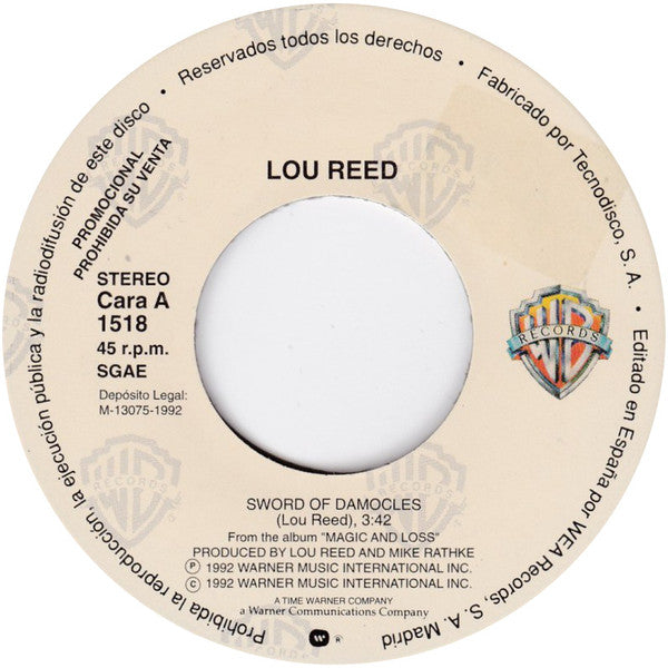 Lou Reed : Sword Of Damocles (7", Single, Promo)