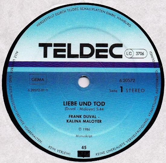 Frank Duval - Kalina Maloyer : Liebe Und Tod (12", Maxi)