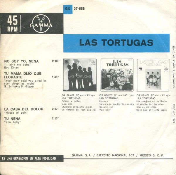 The Turtles : No Soy Yo Nena (7", EP)