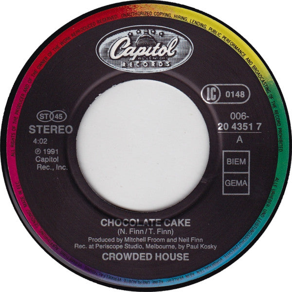 Crowded House : Chocolate Cake (7", Single)