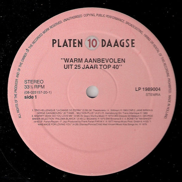 Various : Warm Aanbevolen Uit 25 Jaar Top 40 (LP, Comp)