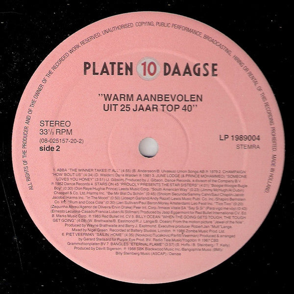 Various : Warm Aanbevolen Uit 25 Jaar Top 40 (LP, Comp)