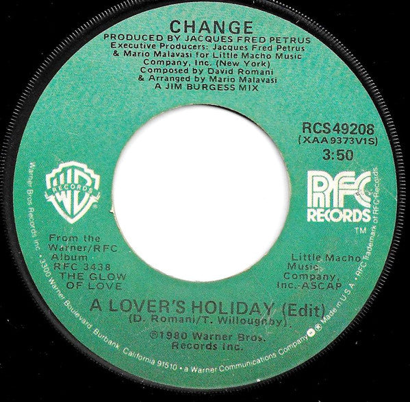 Change : A Lover's Holiday (7", Single, Win)