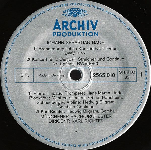 Johann Sebastian Bach - Karl Richter, Münchener Bach-Orchester : Concertos BWV 1047, BWV 1060, Suite BWV 1066 (LP)