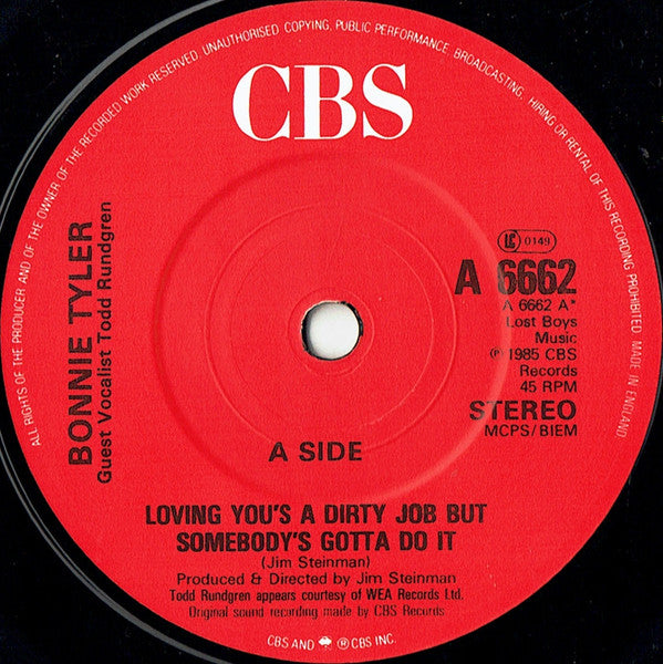 Bonnie Tyler Duet With Todd Rundgren : Loving You's A Dirty Job But Somebody's Gotta Do It (7", Single)