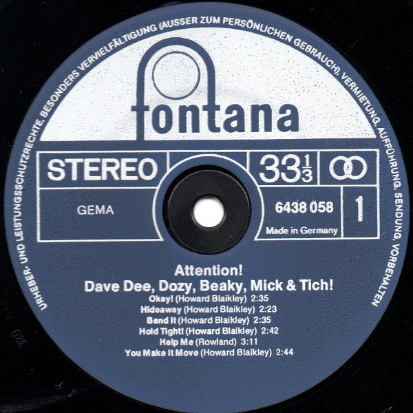 Dave Dee, Dozy, Beaky, Mick & Tich : Attention! Dave Dee, Dozy, Beaky, Mick & Tich (LP, Comp, RE)