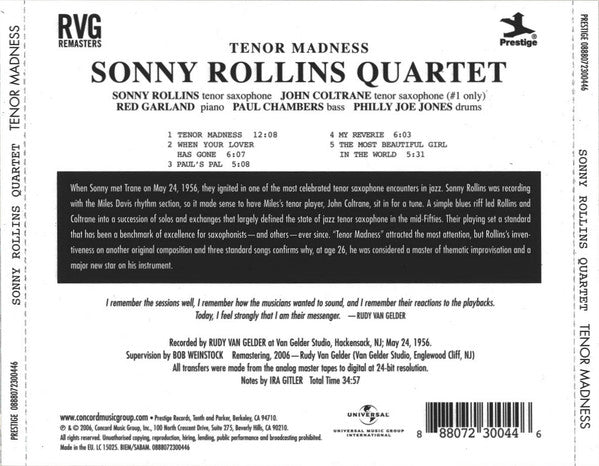 Sonny Rollins Quartet : Tenor Madness (CD, Album, RE, RM, RP)