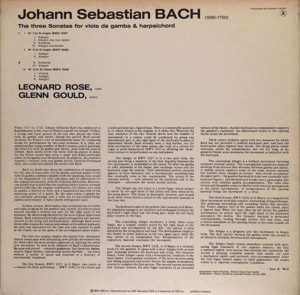 Johann Sebastian Bach - Leonard Rose, Glenn Gould : The Sonatas For Viola Da Gamba (LP, Album)
