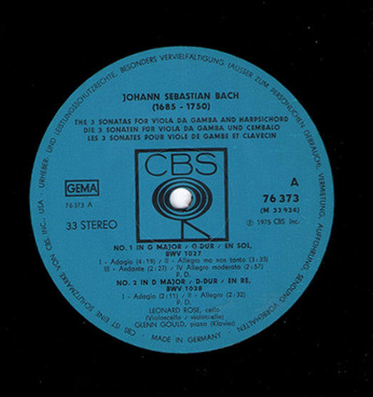 Johann Sebastian Bach - Leonard Rose, Glenn Gould : The Sonatas For Viola Da Gamba (LP, Album)