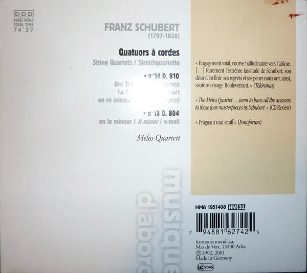 Franz Schubert - Melos Quartett : Quatuors Nos 13 & 14 "Der Tod Und Das Mädchen" (CD, RE)