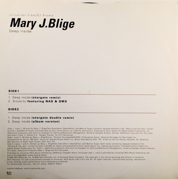 Mary J. Blige : Deep Inside (12", Promo)