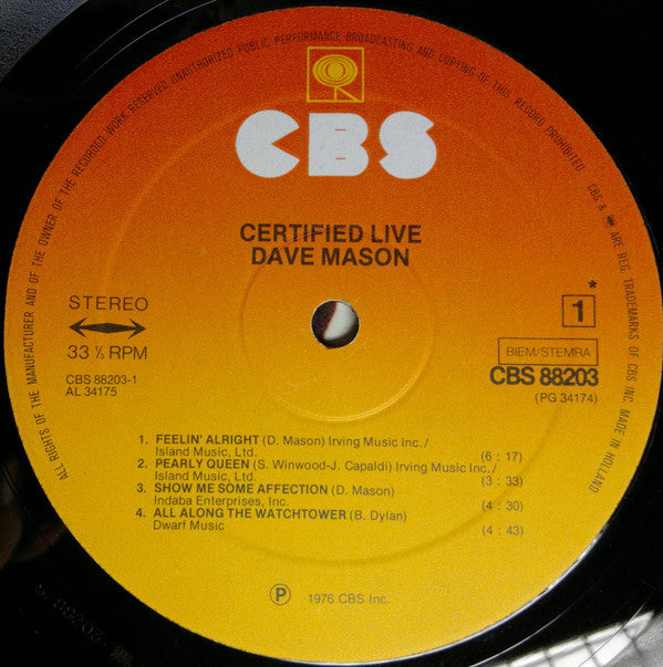 Dave Mason : Certified Live (2xLP, Album)