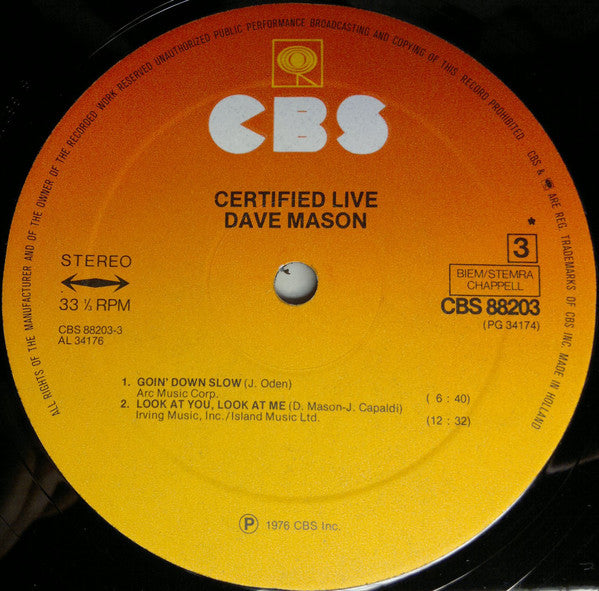 Dave Mason : Certified Live (2xLP, Album)