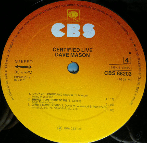 Dave Mason : Certified Live (2xLP, Album)