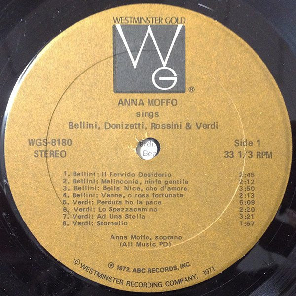 Anna Moffo : Sings Bellini, Donizetti, Rossini & Verdi (LP, Album)
