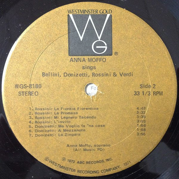 Anna Moffo : Sings Bellini, Donizetti, Rossini & Verdi (LP, Album)