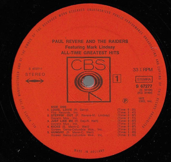 Paul Revere & The Raiders : All-Time Greatest Hits (2xLP, Comp)