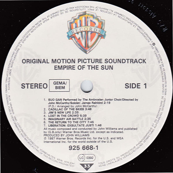 John Williams (4) : Empire Of The Sun (Original Motion Picture Soundtrack) (LP, Album)